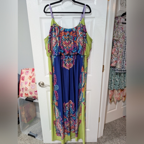 Maurices Vibrant Multicolor Maxi with Spaghetti Straps Dress in Size 3 (3X) - Picture 1 of 11